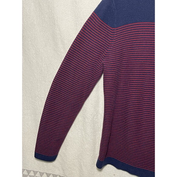 Talbots Sweater Womens Red Blue Striped Pullover Knit Cotton Blend Zipper Large - Picture 4 of 10